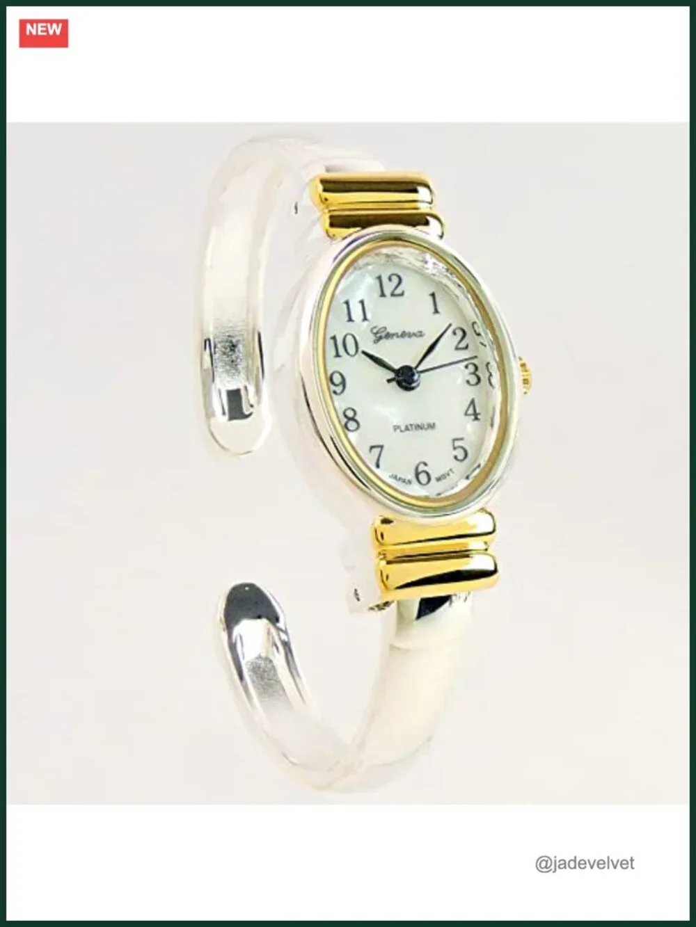 STC Two-Tone Oval Face Bangle Cuff Watch Small Wrists Quartz
